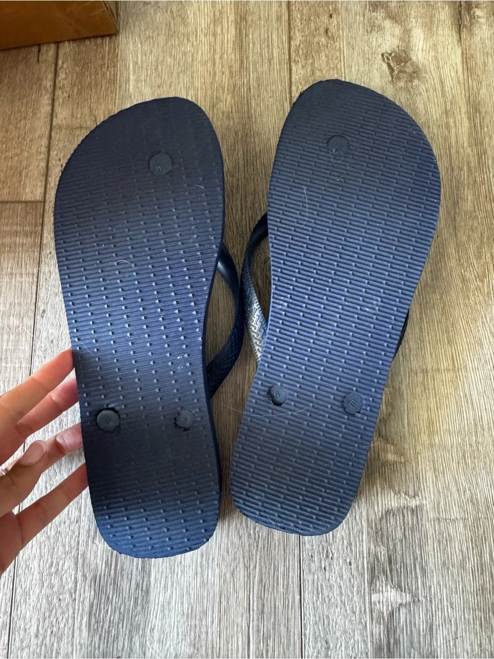 Havaianas Navy Flip Flops with Green & Yellow Tropical Print